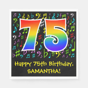 Serviette En Papier 75e anniversaire - Symboles de musique colorée, a