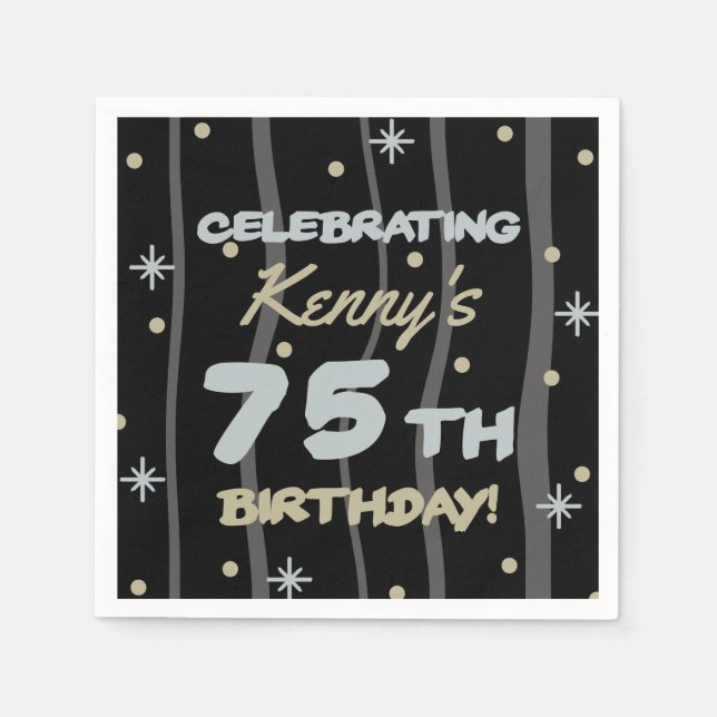 Serviette En Papier 75th Birthday Party Ajouter votre nom (Devant)