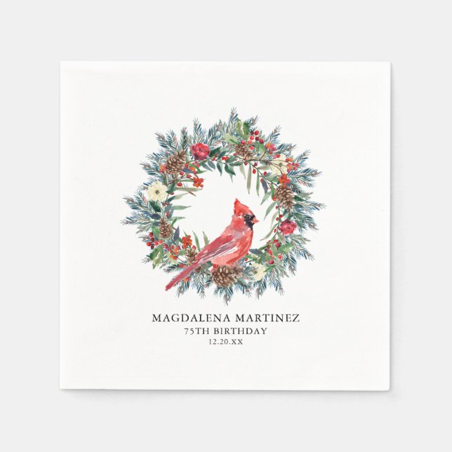 Serviette En Papier 75th Birthday Red Cardinal Wreath Custom Cocktail (Devant)