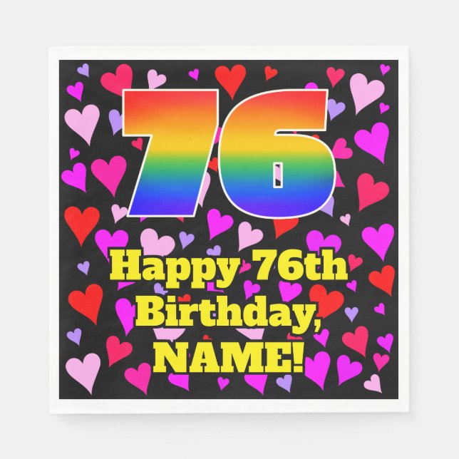 Serviette En Papier 76e anniversaire : Amour Hearts Motif, Arc en ciel (Devant)