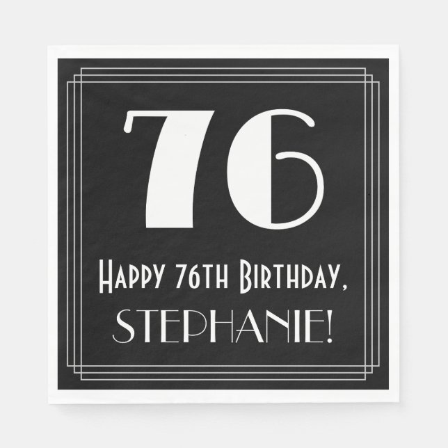 Serviette En Papier 76e anniversaire ~ Art Déco Inspiré Look "76", Nom (Devant)