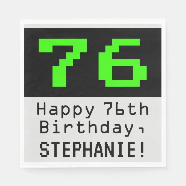 Serviette En Papier 76e anniversaire - Nerdy / Geeky Style "76" & Nom (Devant)