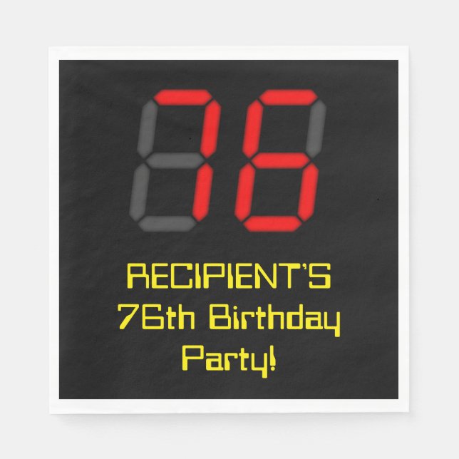 Serviette En Papier 76e anniversaire : Rouge Digital Clock Style "76"  (Devant)
