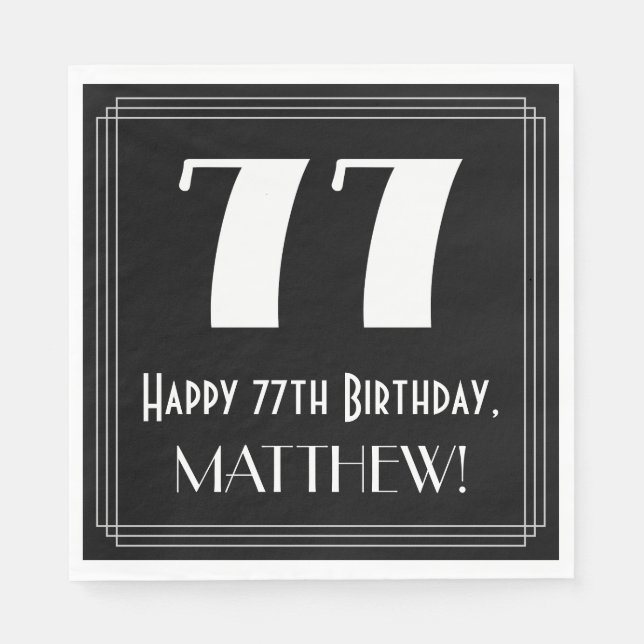 Serviette En Papier 77e anniversaire ~ Art Déco Inspiré Look "77", Nom (Devant)
