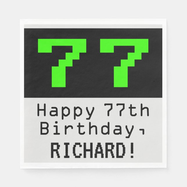 Serviette En Papier 77e anniversaire - Nerdy / Geeky Style "77" & Nom (Devant)