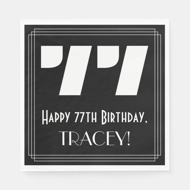Serviette En Papier 77ème anniversaire : Art Déco Inspiré Look "77" +  (Devant)