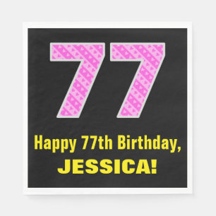 Serviette En Papier 77ème anniversaire : Pink Stripes and Hearts "77"