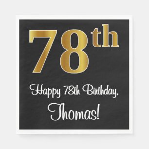 Serviette En Papier 78e anniversaire ~ Elégant Luxueux Faux Gold Look