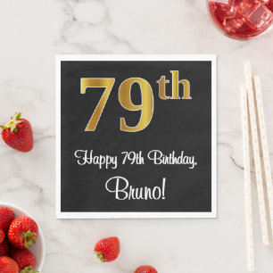 Serviette En Papier 79e anniversaire ~ Elégant Luxueux Faux Gold Look 