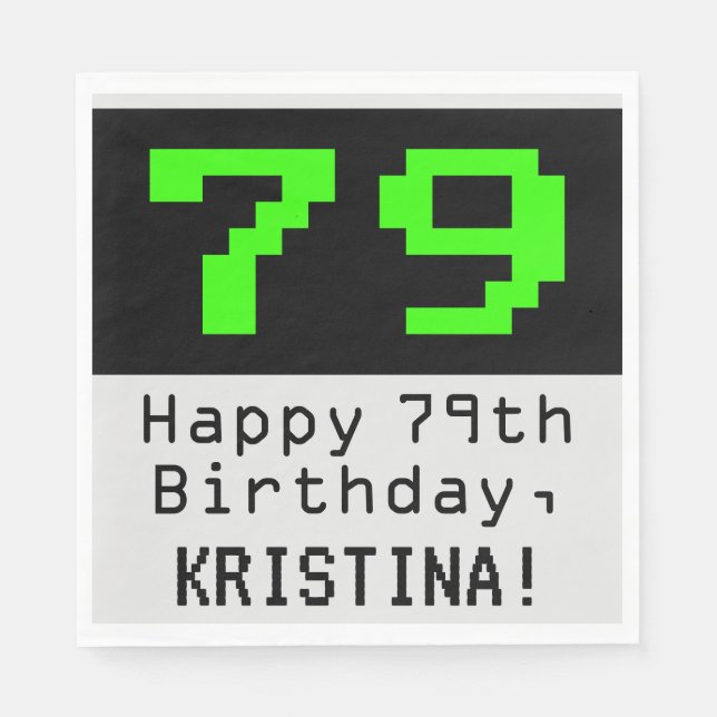 Serviette En Papier 79e anniversaire - Nerdy / Geeky Style "79" & Nom (Devant)