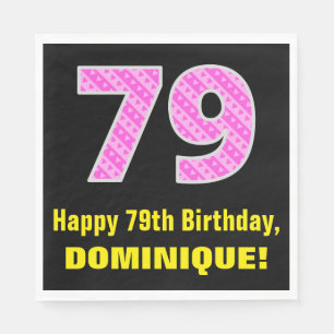 Serviette En Papier 79e anniversaire : Pink Stripes and Hearts "79" + 