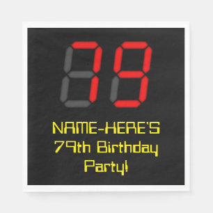 Serviette En Papier 79e anniversaire : Rouge Digital Clock Style "79" 