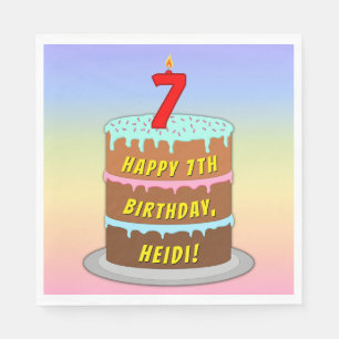Serviette En Papier 7e anniversaire : Fun Cake and Candle + Nom person