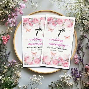 Serviette En Papier 7e anniversaire Mariage Elegant Blush Roses