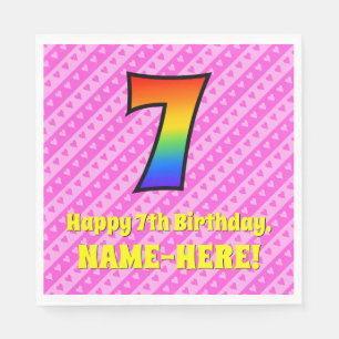 Serviette En Papier 7e anniversaire : Pink Stripes & Hearts, Rainbow #