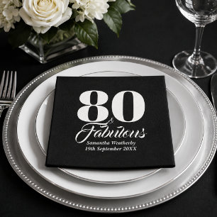 Serviette En Papier 80 ans & Fabuleux Typographie Blanche Souvenir de
