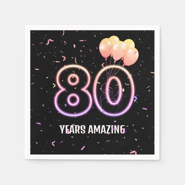 Serviette En Papier 80e anniversaire Balloons et Confetti (Devant)