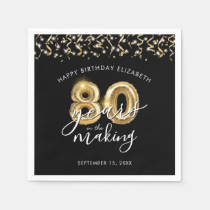 Serviette En Papier 80e anniversaire Black Gold Script Streamers
