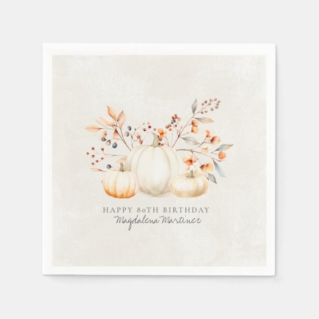 Serviette En Papier 80e anniversaire Citrouille blanc Leaves automne s (Devant)