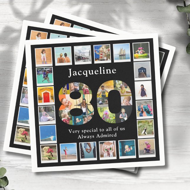 Serviette En Papier 80e anniversaire Conception de votre propre photo  (Personalized 80th birthday custom family photos collage template.)