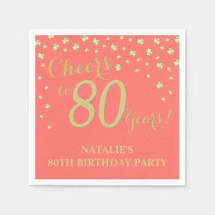Serviette En Papier 80e anniversaire Coral et Diamant Or Napkins