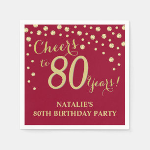 Serviette En Papier 80e Anniversaire de Bourgogne Diamant rouge et or