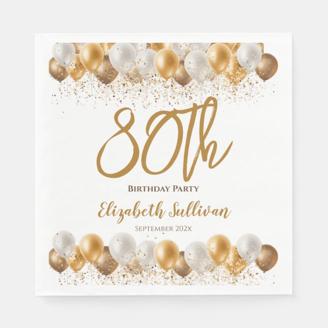 Serviette En Papier 80e Anniversaire de la fête d'or Ballons (Devant)