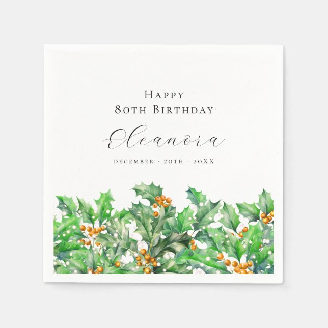 Serviette En Papier 80e anniversaire Décembre Fleur de naissance Holly (Devant)