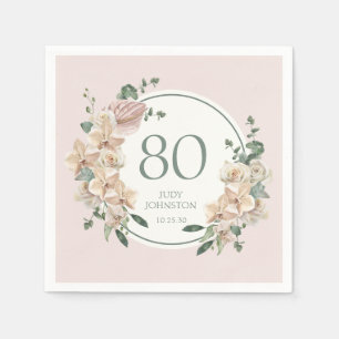 Serviette En Papier 80e Anniversaire Floral Tropical
