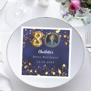 Serviette En Papier 80e anniversaire marine bleu or étoiles photo