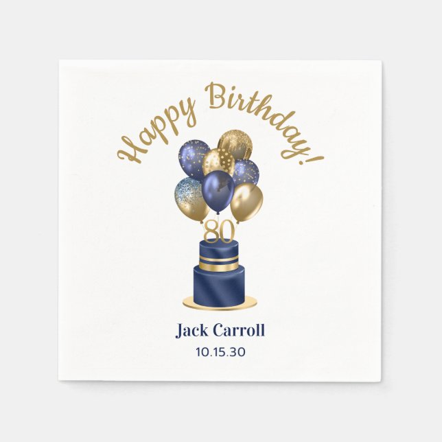 Serviette En Papier 80e anniversaire Marine Blue Balloon Cake (Devant)