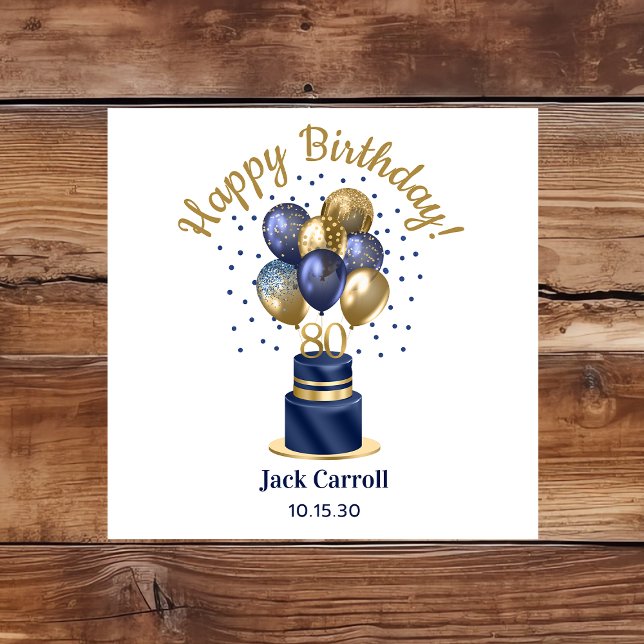 Serviette En Papier 80e anniversaire Marine Blue Balloon Cake (Créateur téléchargé)