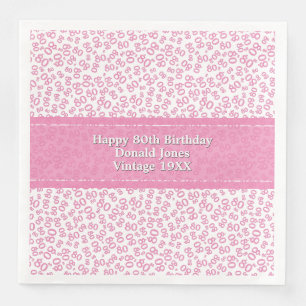 Serviette En Papier 80e anniversaire moderne Nombre Motif rose/blanc