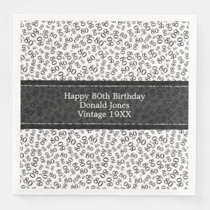 Serviette En Papier 80e anniversaire moderne Numéro Motif noir/blanc