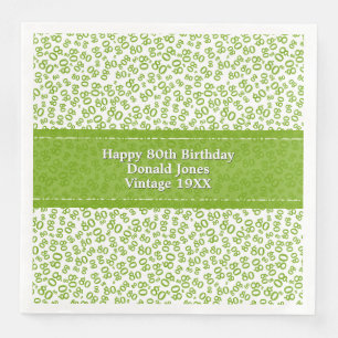 Serviette En Papier 80e anniversaire moderne Numéro Motif Vert/Blanc