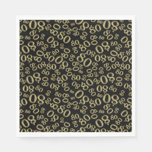 Serviette En Papier 80e anniversaire Numéro de fête Motif Noir/Or