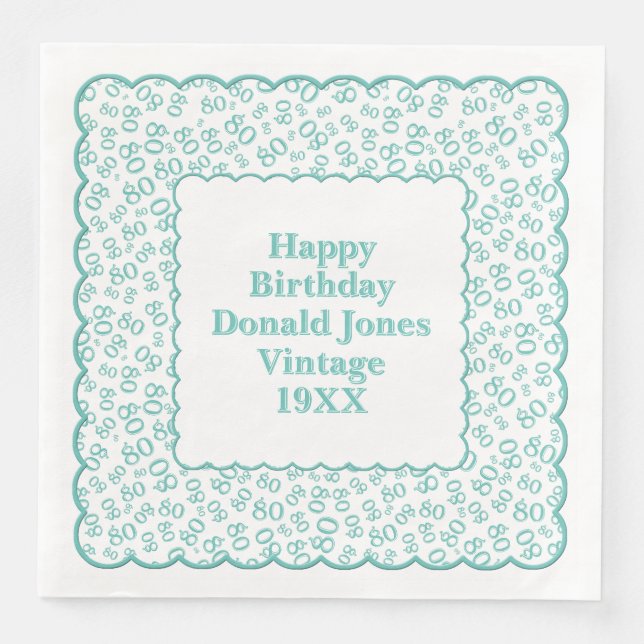 Serviette En Papier 80e anniversaire Numéro Motif Scallops Turquoise/b (Devant)