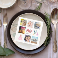 80e anniversaire photo collage blanc rose nom