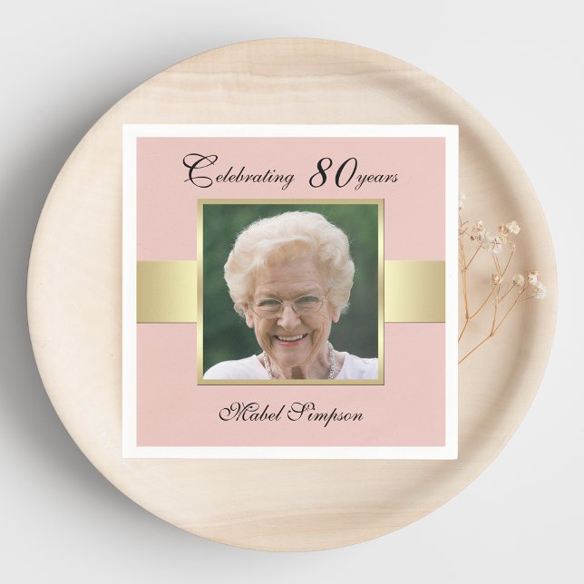 Serviette En Papier 80e anniversaire Rose de fête Gold Photo Napkins (Créateur téléchargé)