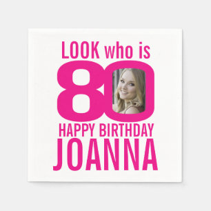 Serviette En Papier 80e anniversaire rose look 80 personnalisée photo