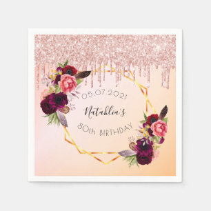 Serviette En Papier 80e anniversaire rose or rose parties scintillant 
