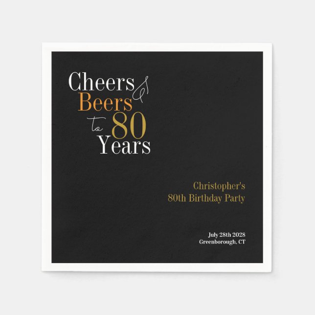 Serviette En Papier 80e anniversaire Soeurs et bière fête Black Gold (Devant)
