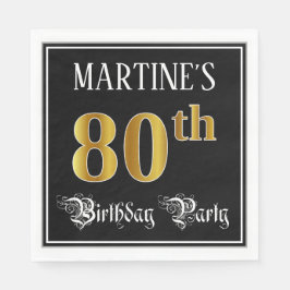 Serviette En Papier 80e Birthday Party — Fancy Script, Faux Gold Look