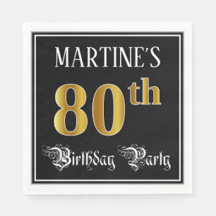 Serviette En Papier 80e Birthday Party — Fancy Script, Faux Gold Look