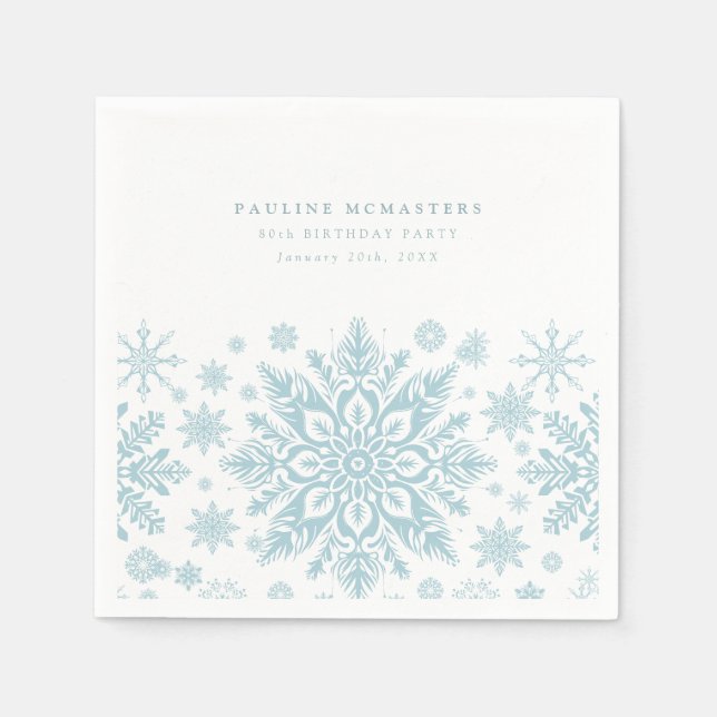 Serviette En Papier 80e fête d'anniversaire Blue White Snowflake hiver (Devant)