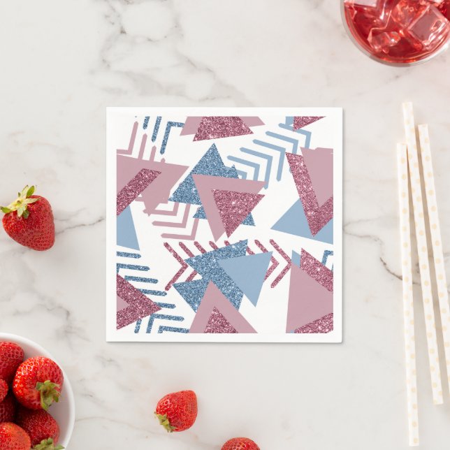 Serviette En Papier 80s Abstrait lunaire | Dusty Mauve rose et bleu (En situation)