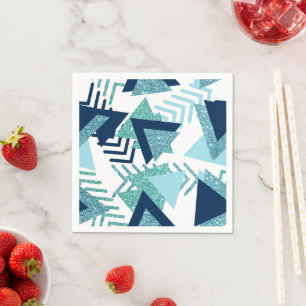 Serviette En Papier 80s Luxe Abstrait   Turquoise et bleu marine