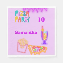 Serviette En Papier 80s Pizza Party Napkins - Neon Arcade Design