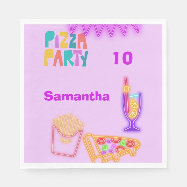 Serviette En Papier 80s Pizza Party Napkins - Neon Arcade Design (Devant)