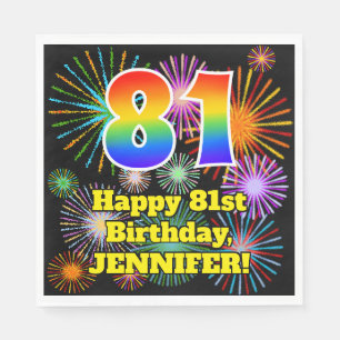 Serviette En Papier 81e anniversaire : Fun Motif feux d'artifice + Arc